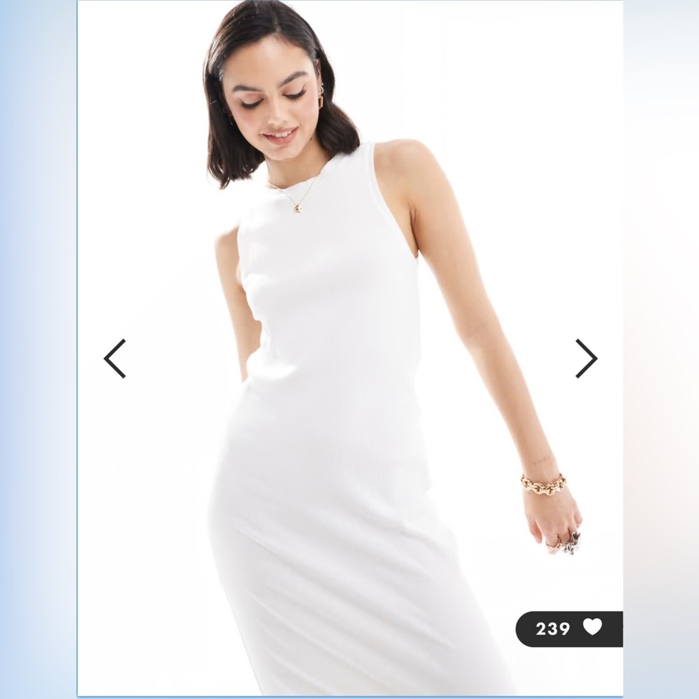 Aware by Vero Moda Ribbed Knit Fitted White Dress, Sleeveless, Round Neck, Sz M - Picture 3 of 13